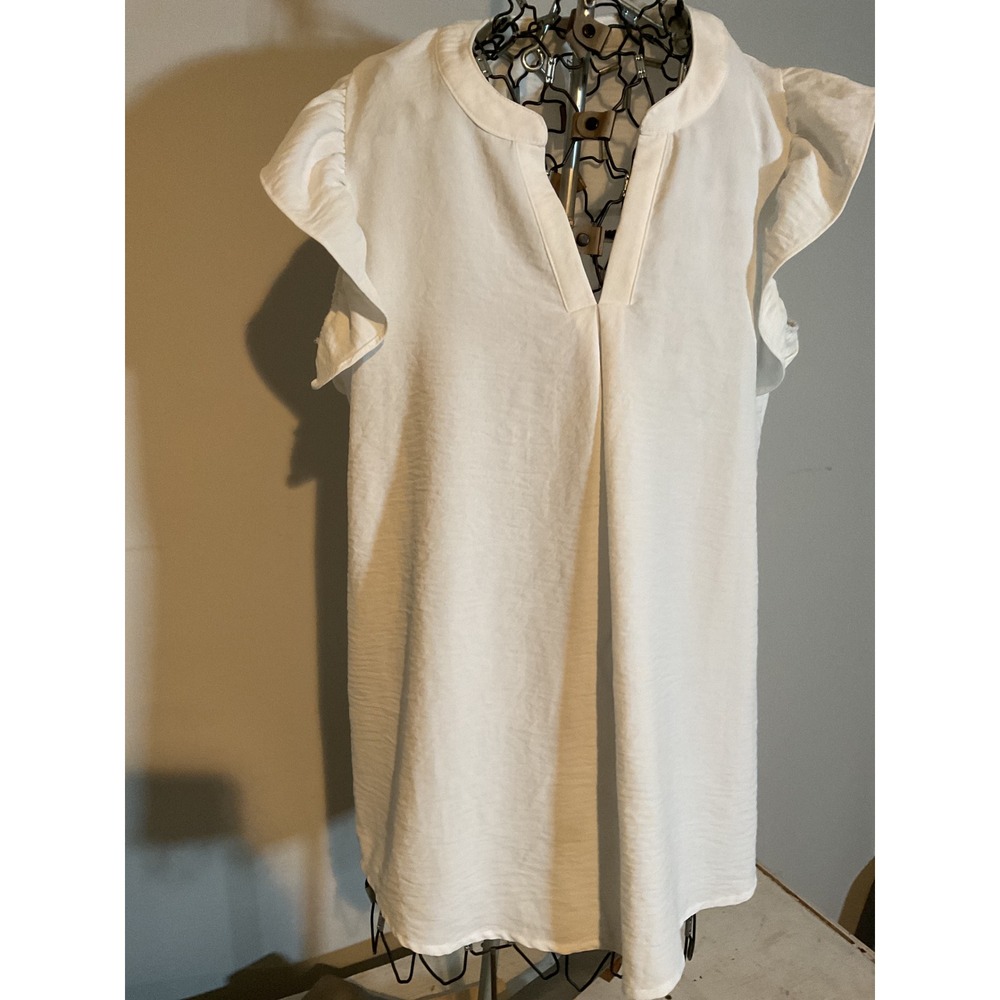 Zenana White Flutter Sleeve Split V-Neck Blouse QT-1244D4 Womens Medium